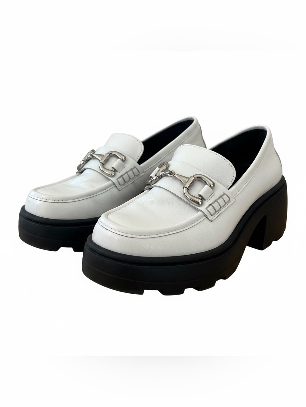 NWT Topshop White Platform Loafers with Silver Bit Hardware